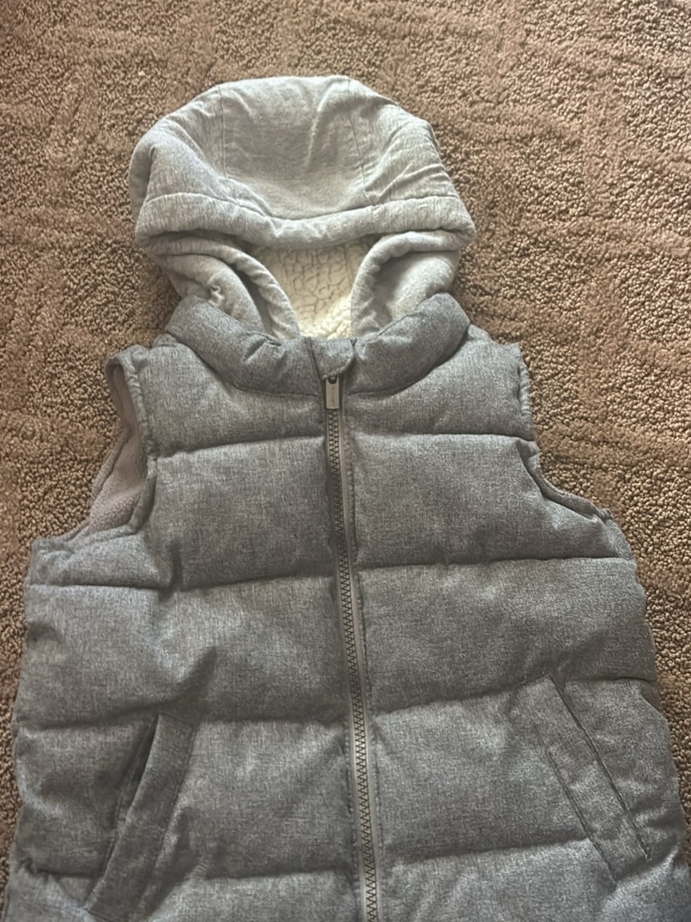 Old Navy Heather Gray Sherpa-Lined Hooded Vest
